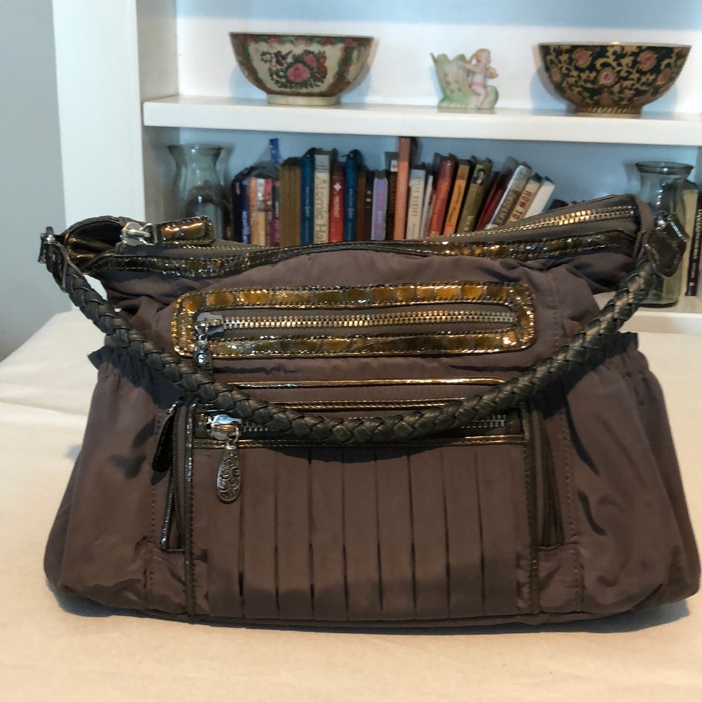 Brighton Purse Vintage Black Nylon Leather Zip Pockets Card Slot Key Hook